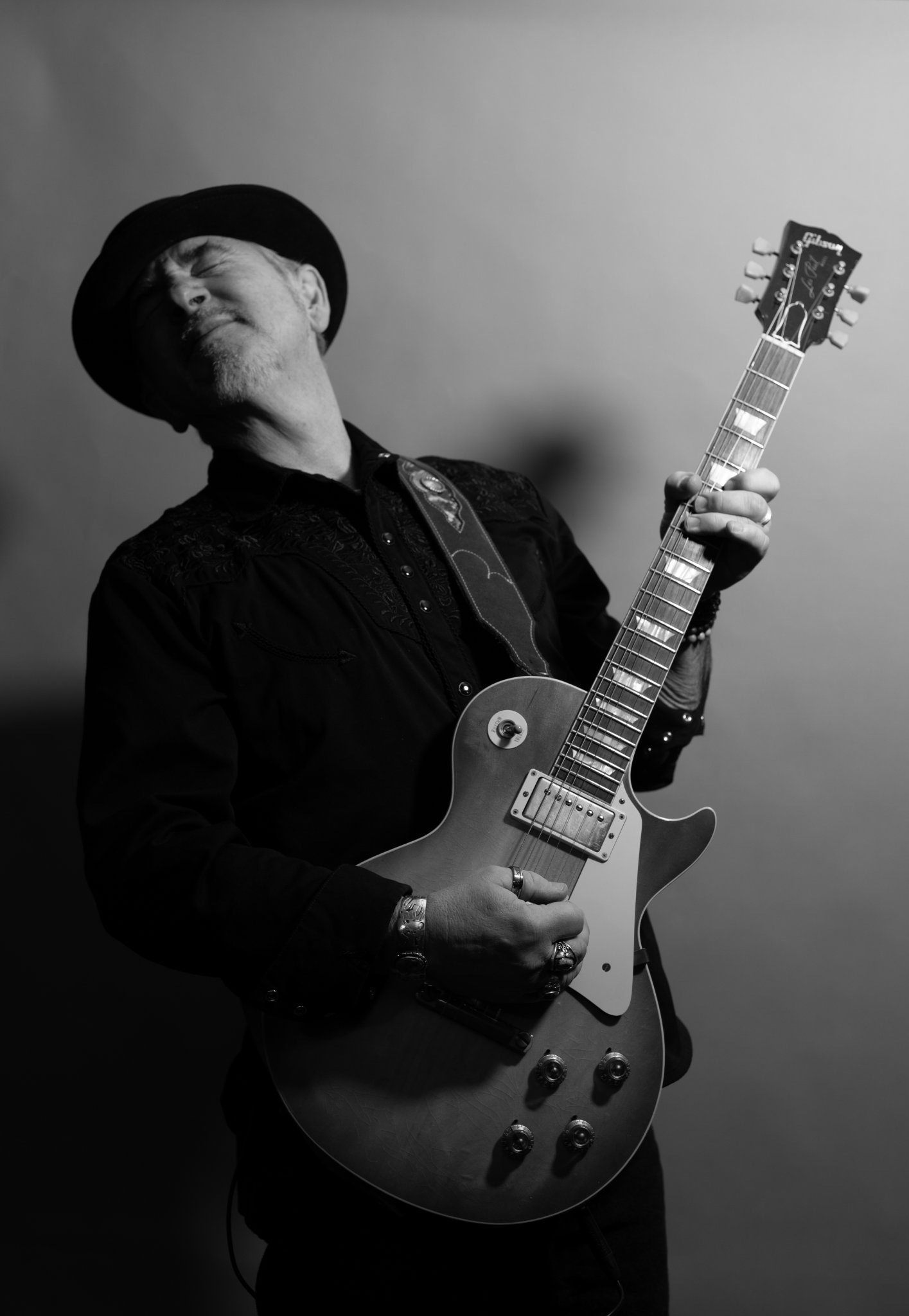 Guitarist in black and white