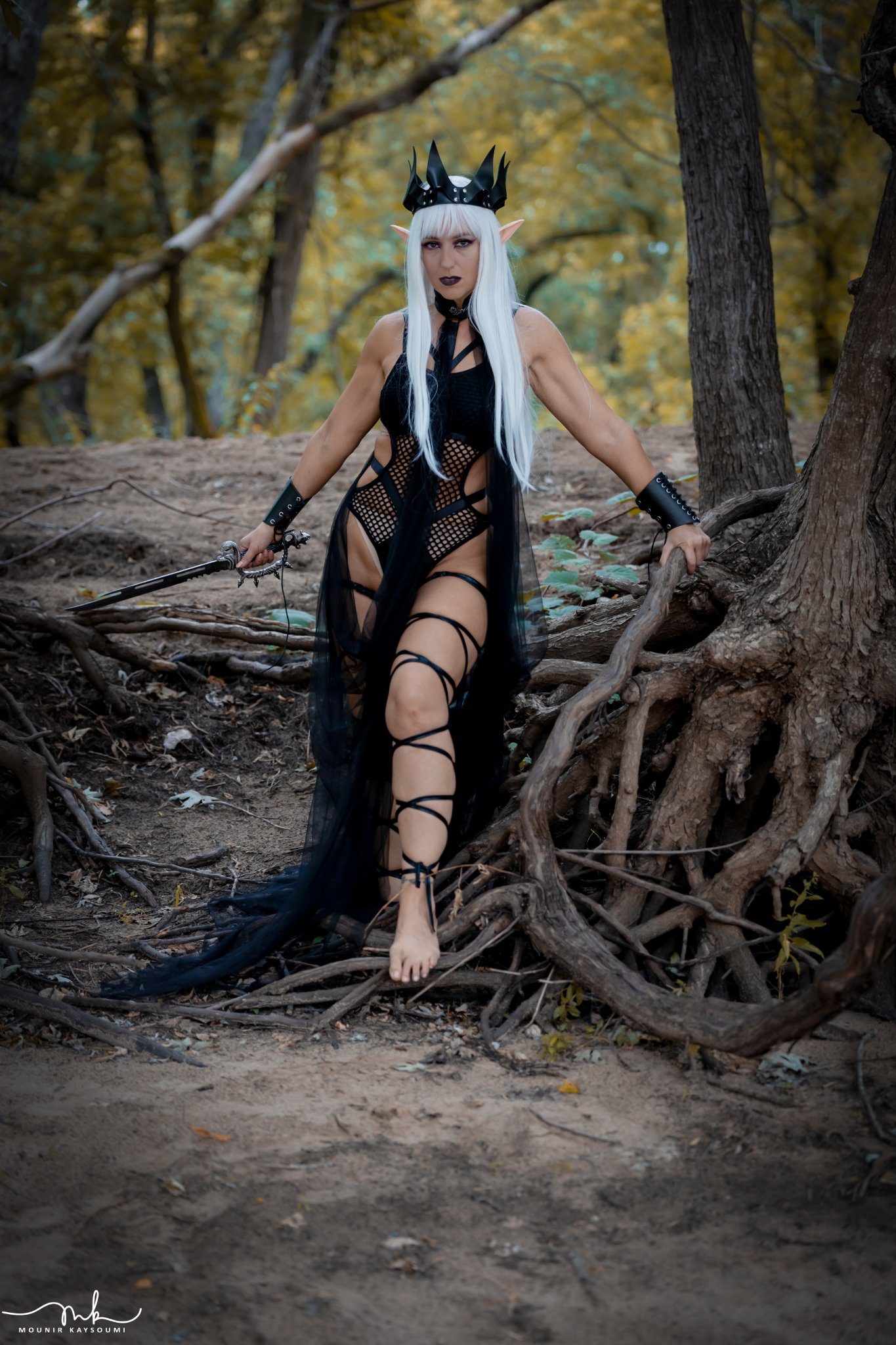 Warrior woman in the woods