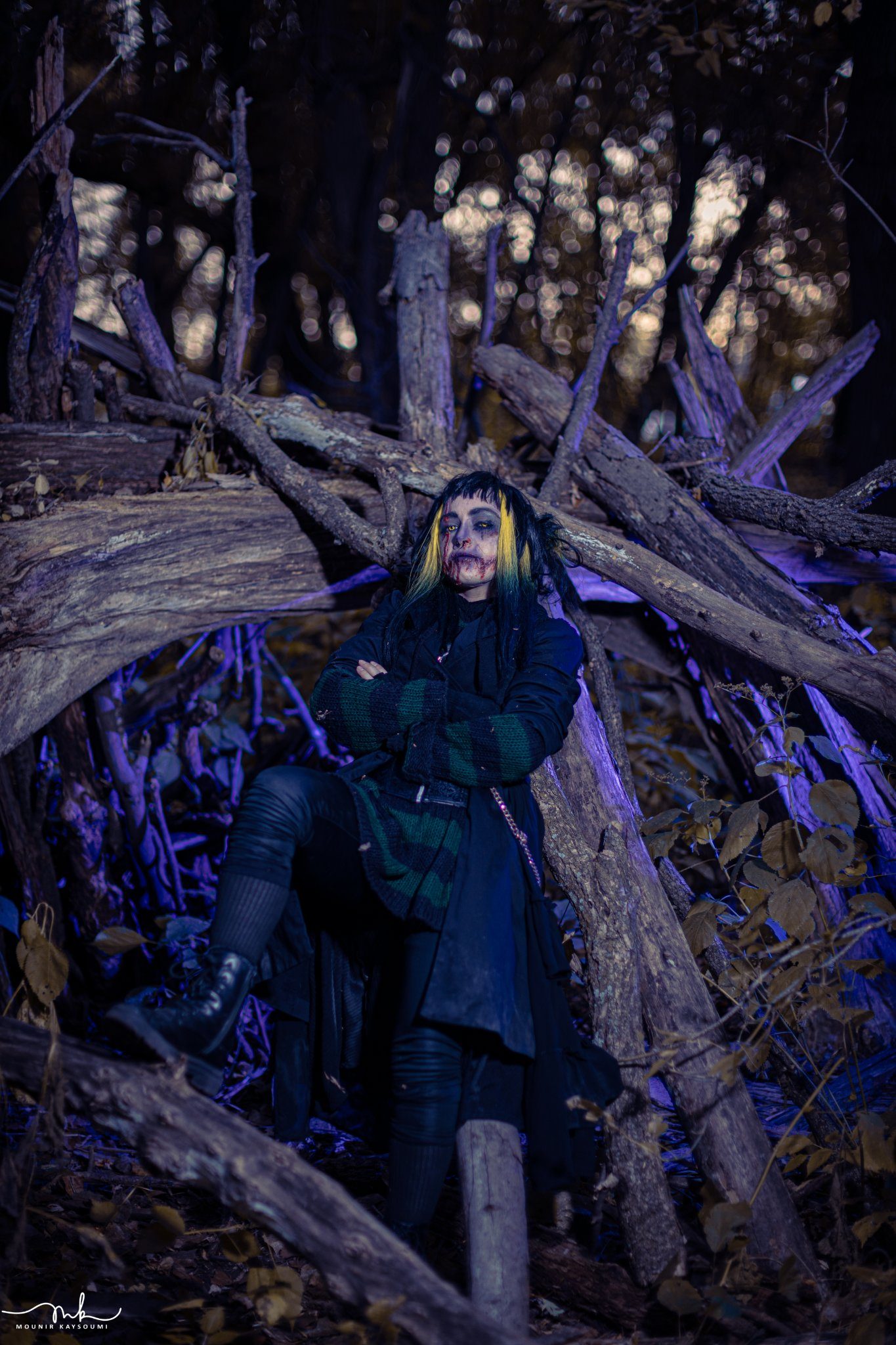 Dark fantasy warrior in a purple forest